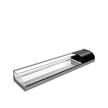 vitrina sushi inox cu geam curbat 1400 mm