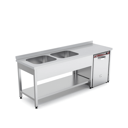 spalator 2 cuve stanga cu scurgator suspendat inox 160x70 cm horeca