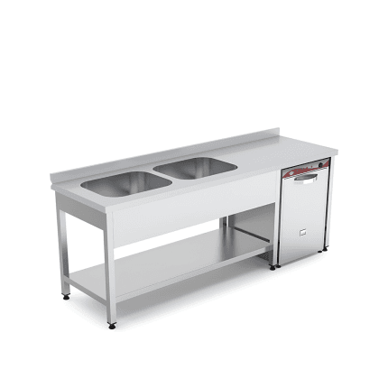 spalator 2 cuve stanga scurgator suspendat si polita inox 160x70 cm