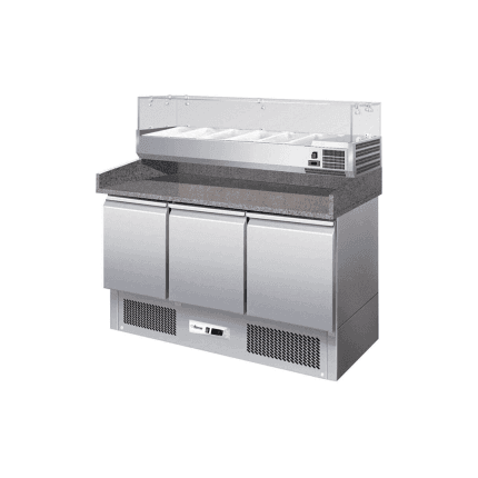 banc pizza 3 usi motor jos cu blat granit inox 1400x700x1020 mm