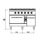 Mașină de gătit pe gaz cu 6 ochiuri 6×8,5 kW, cuptor și dulap închis, linia 900 Inox - imagine 5