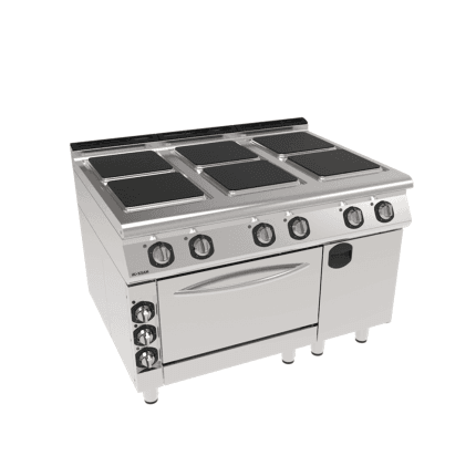 Masina de gatit electrica cu 6 plite cuptor si dulap inchis echipament horeca