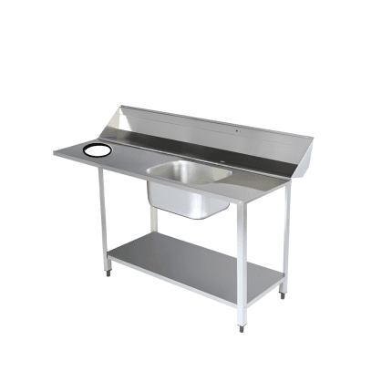 masa intrare vesela 1400 mm cu cuva inox si rebord
