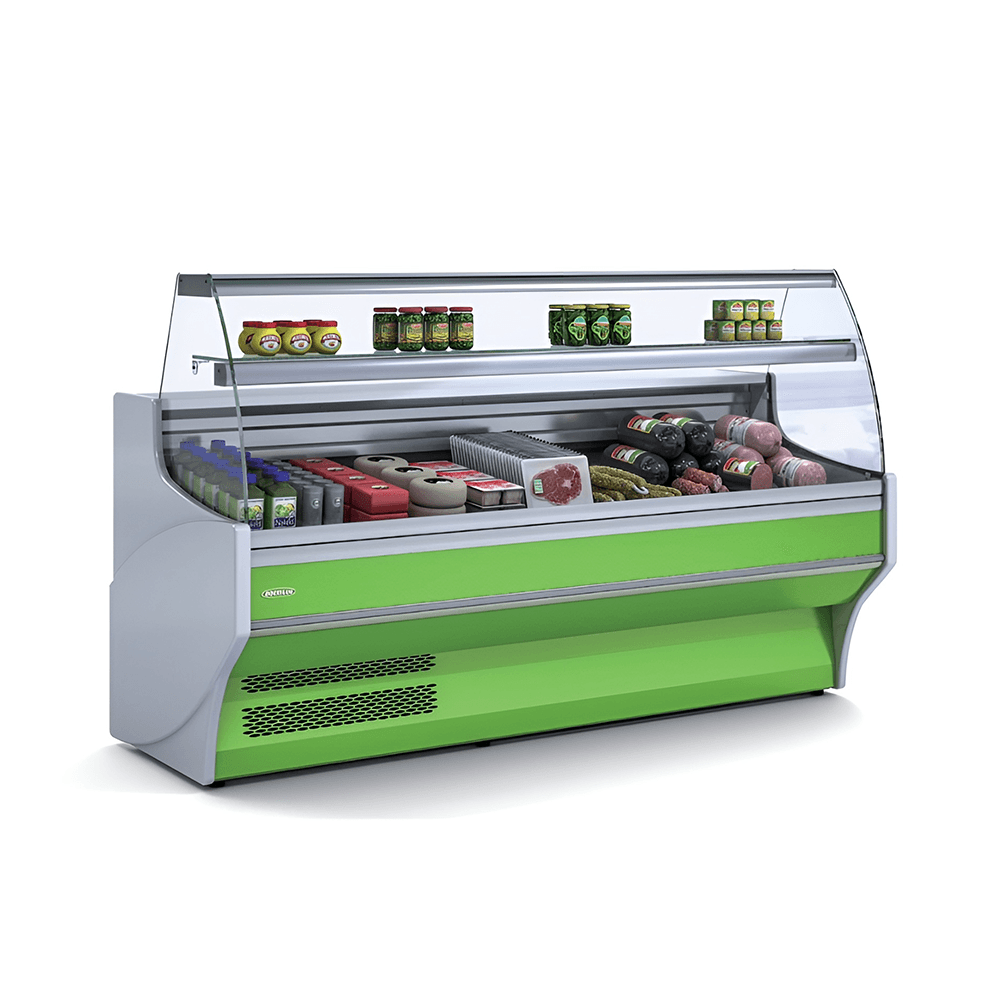 VE-8-20-C-a.png Vitrină frigorifică orizontală geam curb, blat expunere 540 mm, rezervă frigorifică 3 uși Docriluc - imagine 1
